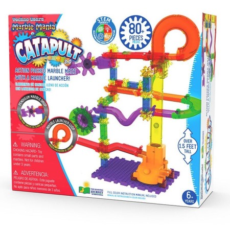 Joc STEM de constructie Labirint cu lansator de bile cu peste 80 de piese si peste 45 cm inaltime